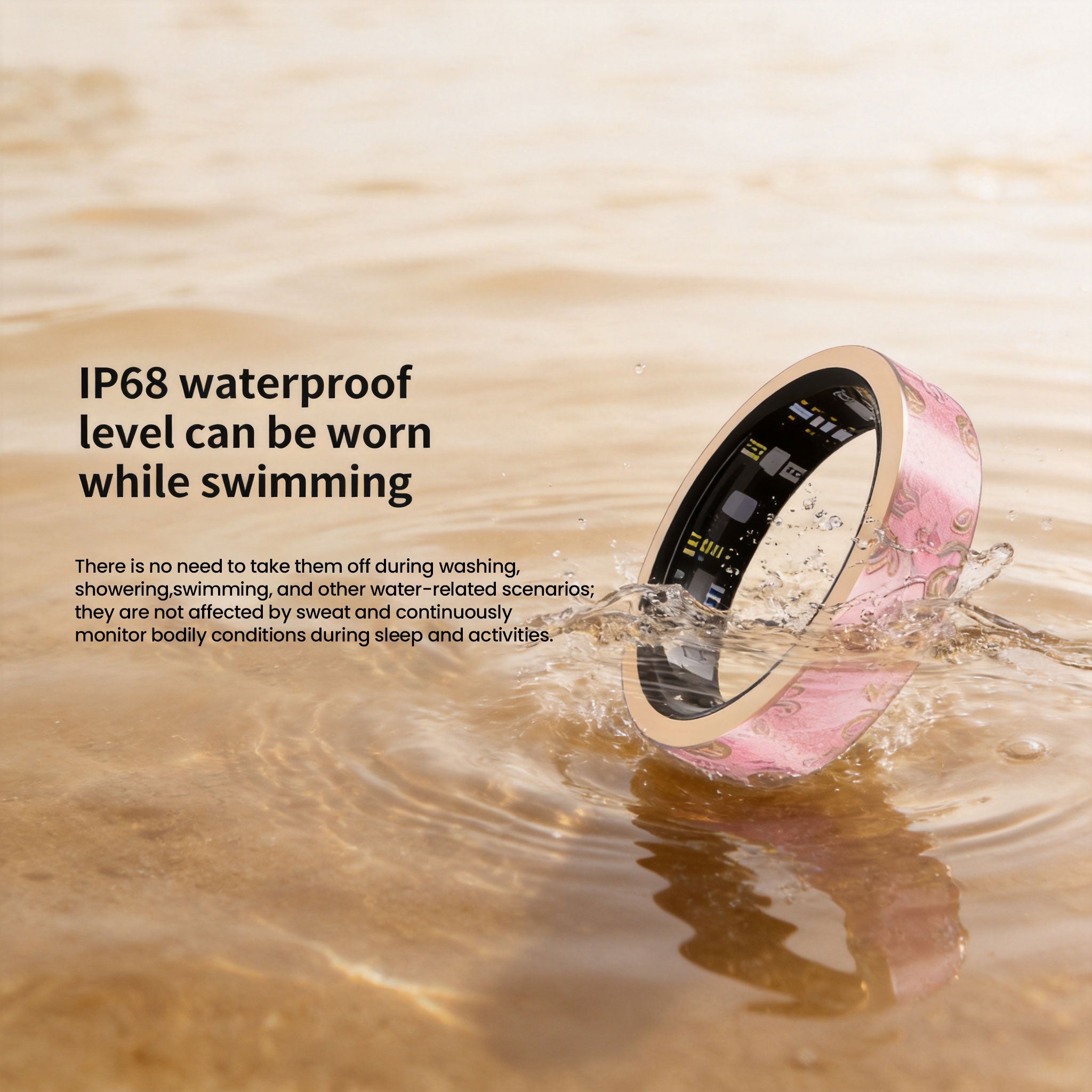 V10 Slim Smart Ring – Heart Rate Blood Oxygen Sleep Tracker, IP68 Waterproof, Period Reminder, Unisex Fitness Ring for Men Women Wearable