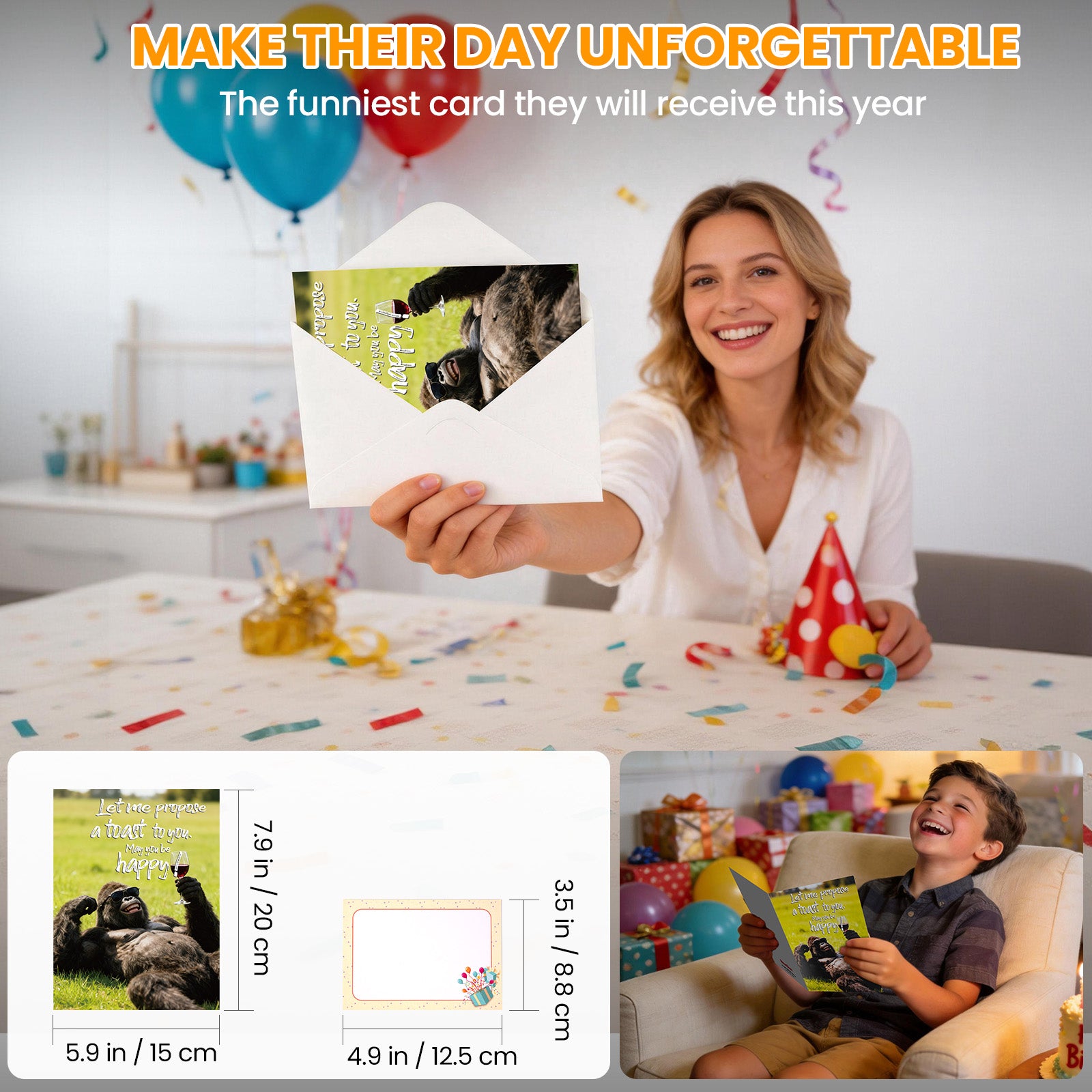 Funny Birthday Card with Sound, Shaking Gorilla Musical Interactive Greeting Card for Men Women Kids, Happy Birthday Gag Gift for Family Friends Coworkers