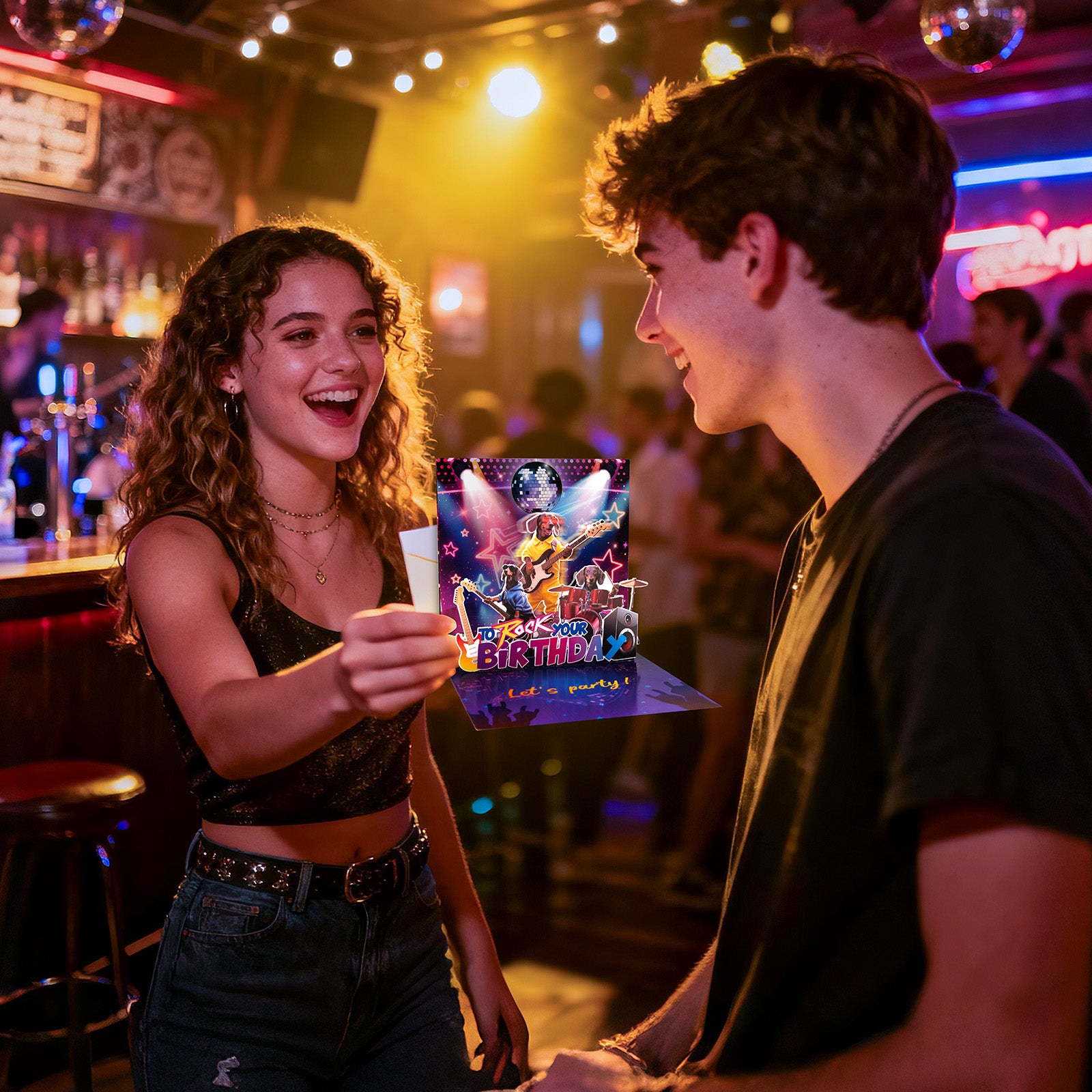 mountova Birthday Card, Funny Birthday Cards for Men Women Kids, Exquisite MUSICAL & SHAKING & LIGHTING Rock Band Dog Pop-up Greeting Card Gifts with Envelope, 6.1 x 6.1 Inch