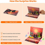 Anniversary Card with Music and Lights, 3D Pop Up Happy Anniversary Cards for Women Men Wife Husband Couple, Beach Vacation Invitation Card for Him or Her