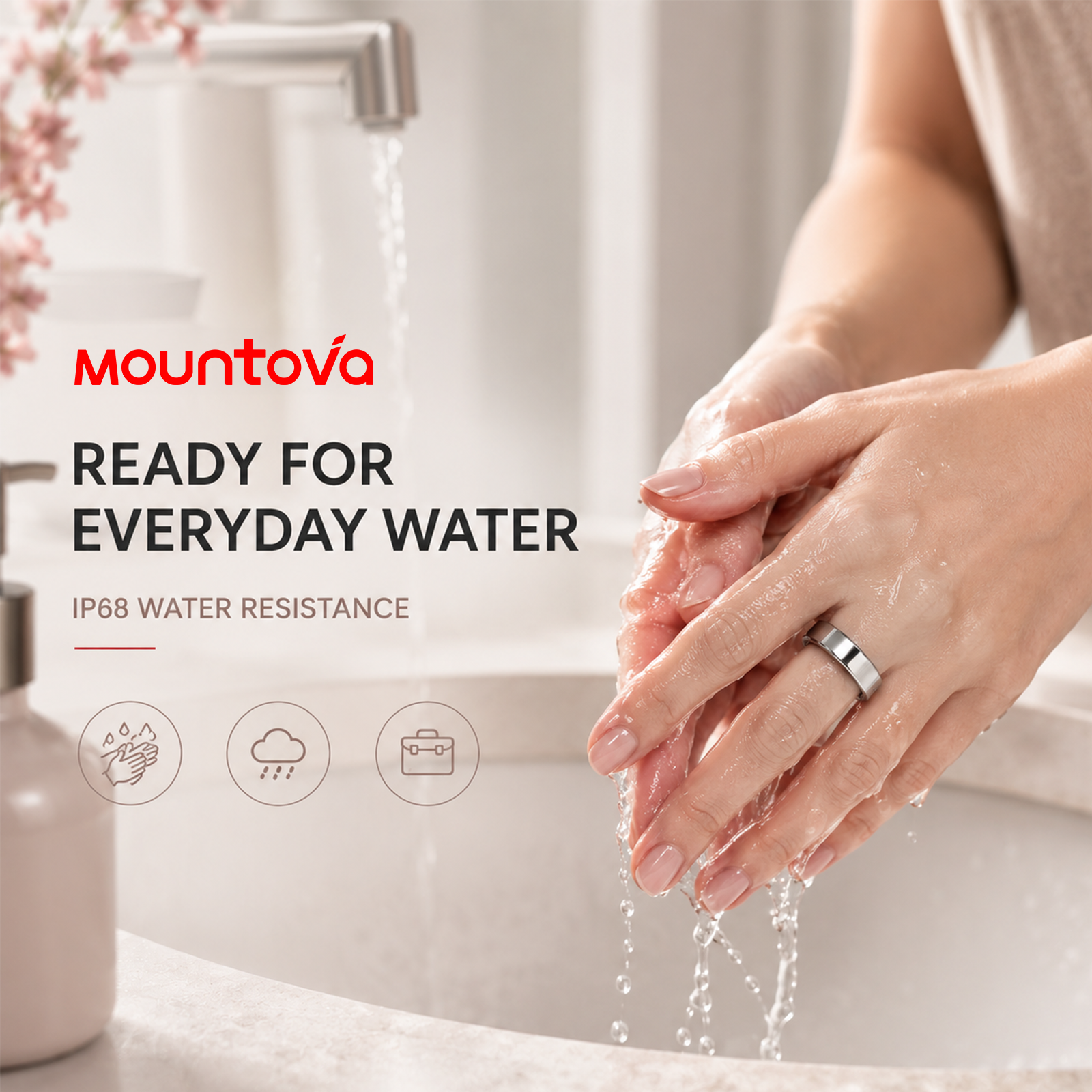 Mountova UR5 Smart Ring for For Women & Men - Premium Stainless Steel Fitness Tracker with 24/7 Heart Rate, Sleep, Stress & Menstrual Cycle Tracking, Family Care Mode, 5ATM Waterproof , No Subscription, iOS & Android Compatible, Gift Box Included,sohochic