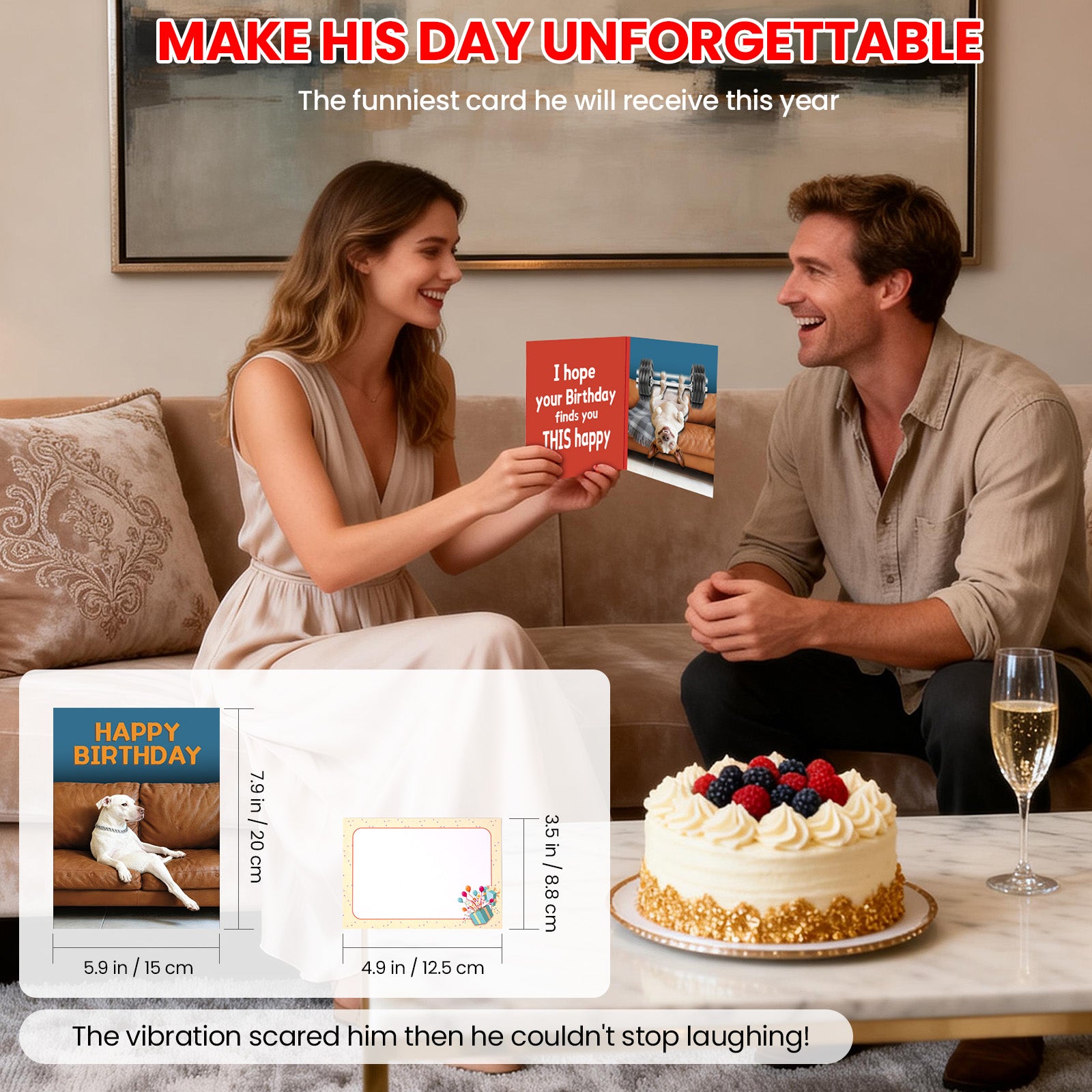 Mountova Funny Animated Birthday Card with Sound, Shaking Barbell Dog, Interactive Humorous Greeting Card with Envelope, Happy Birthday Gift for Family, Friends, Coworkers
