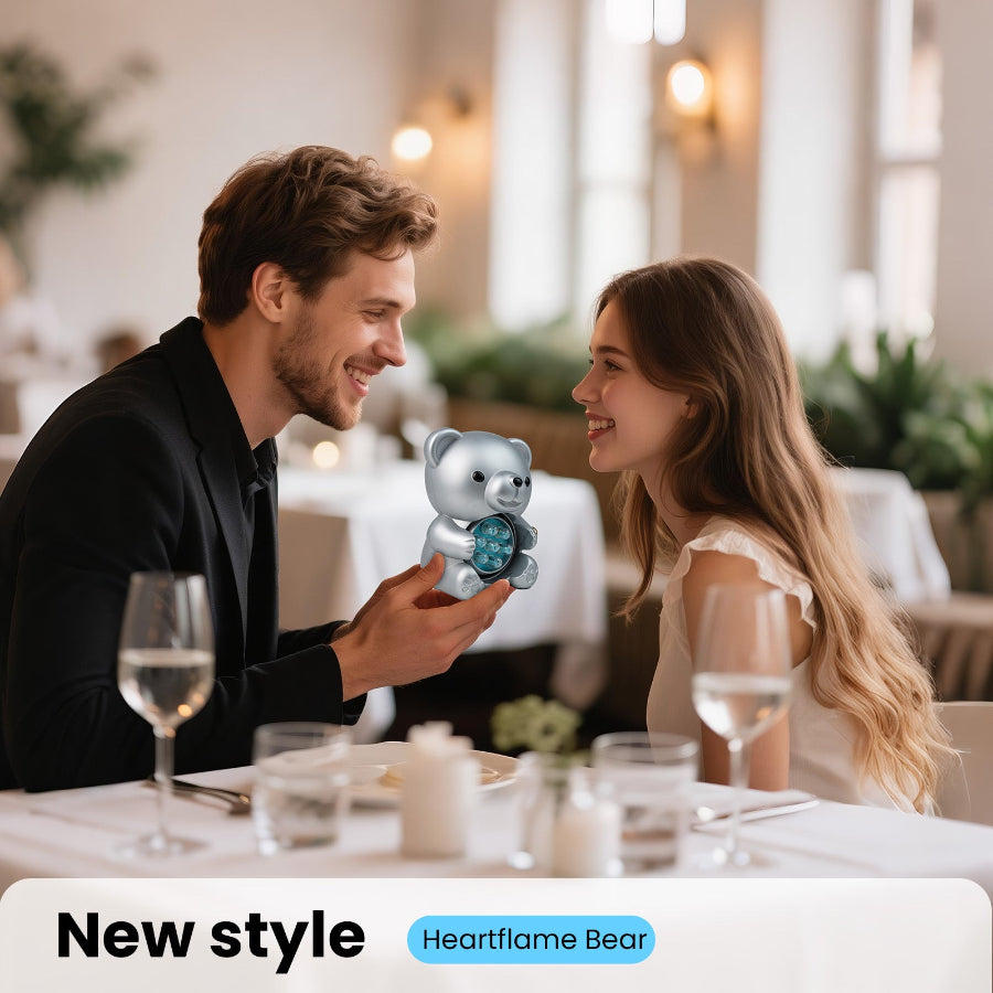 Silver Gray Teddy Bear and Preserved Flower with Heartfelt Message