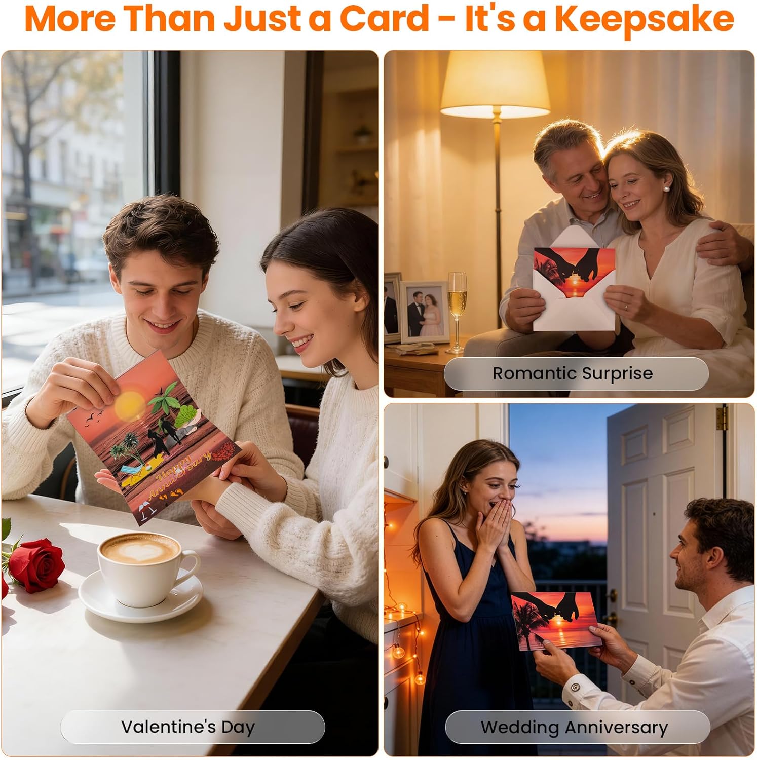 Anniversary Card with Music and Lights, 3D Pop Up Happy Anniversary Cards for Women Men Wife Husband Couple, Beach Vacation Invitation Card for Him or Her