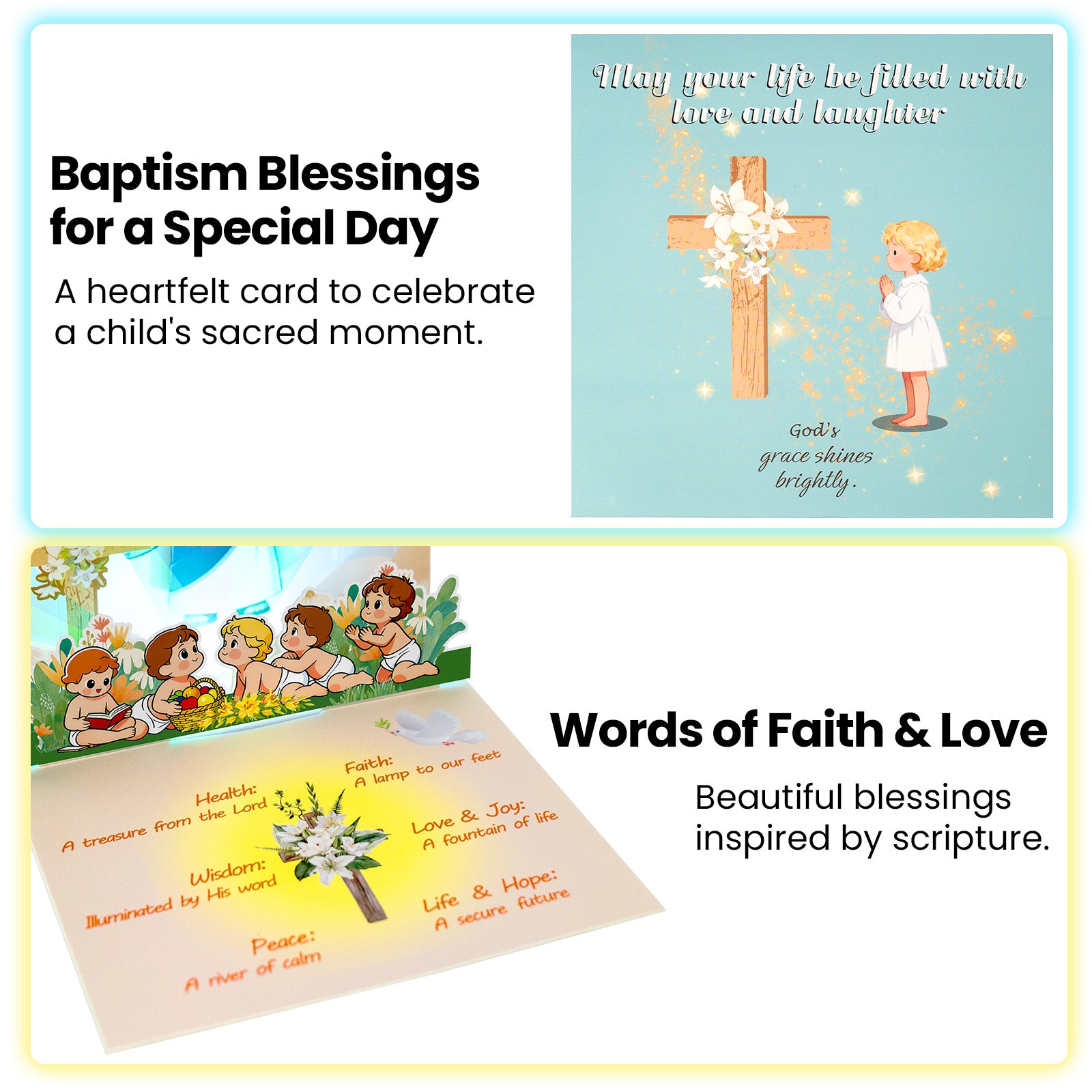 Baptism Card with Light & Music – Jesus Christening Greeting Card, Religious Keepsake Gift for Baby Boy or Girl,Man or Woman