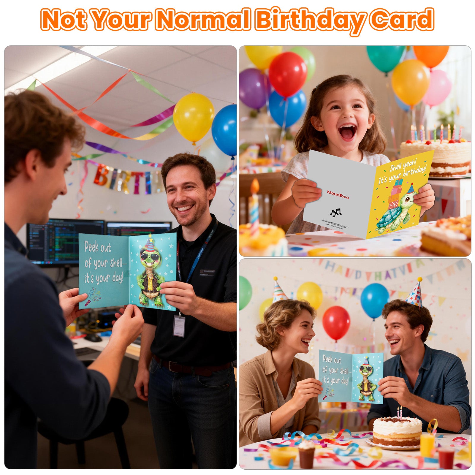 Musical Birthday Card That Plays the Happy Birthday Song with Sound & Motion – Cute Pop-Up Turtle Birthday Card, Funny&Animated Happy Birthday Gift for Kids, Women & Men