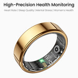 Gold-colored Stainless Steel Smart Ring – Fitness Tracker with 24/7 Sleep Tracking, Heart Rate,Blood Oxygen, Stress & Women's Cycle Monitor,IP68 & 5ATM Health & Fitness Tracker, iOS & Android Compatible, Charging Case Included