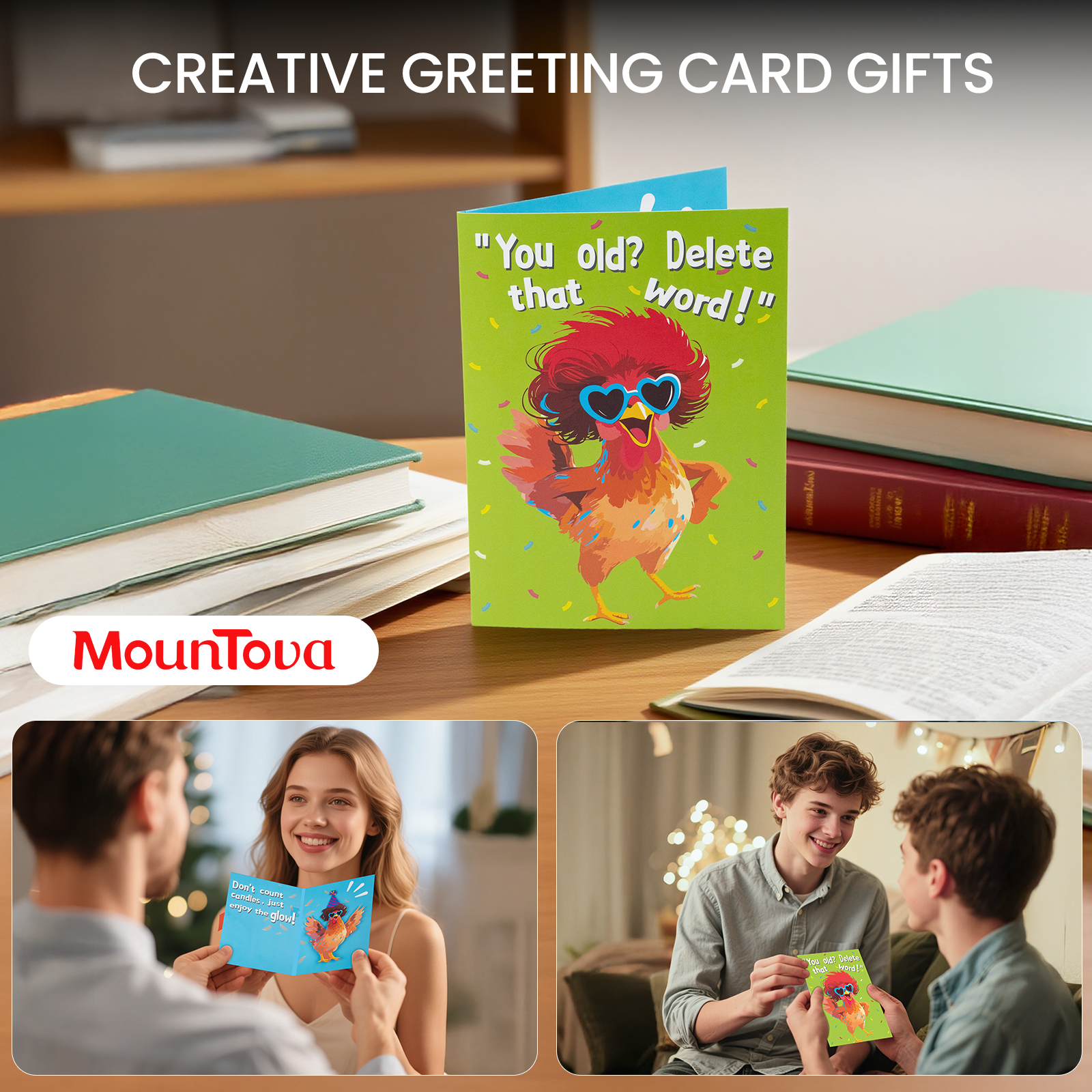 mountova Dancing Chicken Birthday Card, Funny Birthday Card for Men Women Kids, Music & Shaking Body Motion Greeting Card with Envelope, Unique Hilarious Birthday Gift, 5.9 Inch x 8.4 Inch