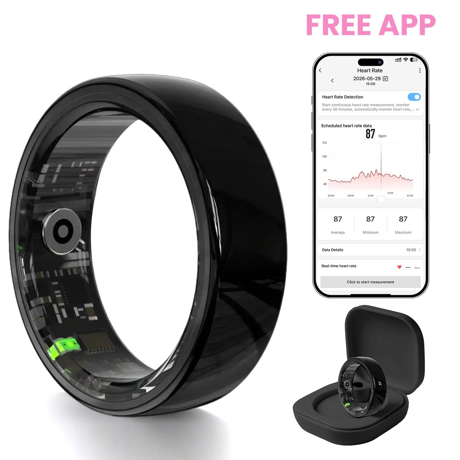 #6-#11 Pink White & Black Ceramic Smart Rings for Women & Men,Waterproof Wearable Fitness Trackers,Heart Rate,Stress & Cycle Monitor,Sleep Tracker, IP68 Waterproof,5-7 Day Battery, iOS & Android Compatible with Charging Case,Couple Gift
