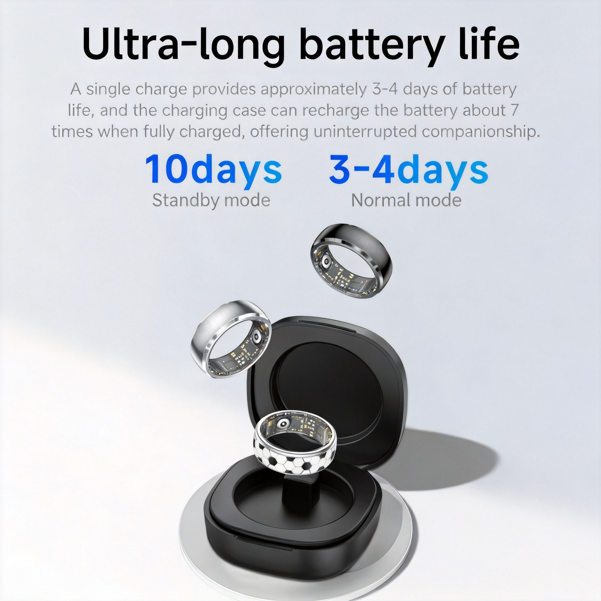 Vibration Call & Message Alert Stainless Steel Smart Health Ring, IP68 Waterproof Fitness Tracker, 24/7 Heart Rate Blood Oxygen Sleep Stress Monitor, 100+ Sports Modes, Family Care Long Battery Smart Ring for Men Women
