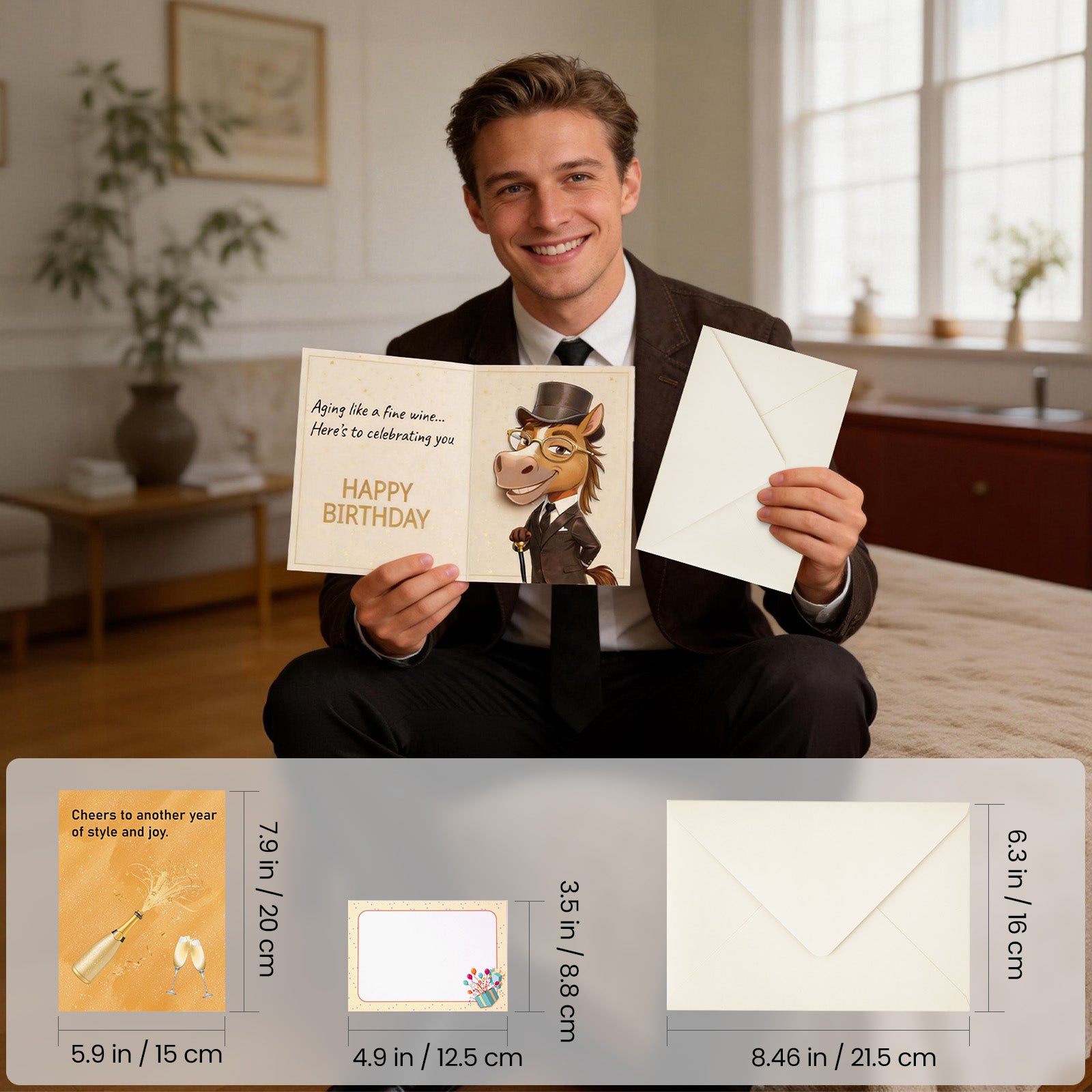Gentleman Horse Musical Birthday Card for Men, Dad, Husband，Funny Shaking Greeting Card for Him, Perfect for Birthday Party, Father’s Day