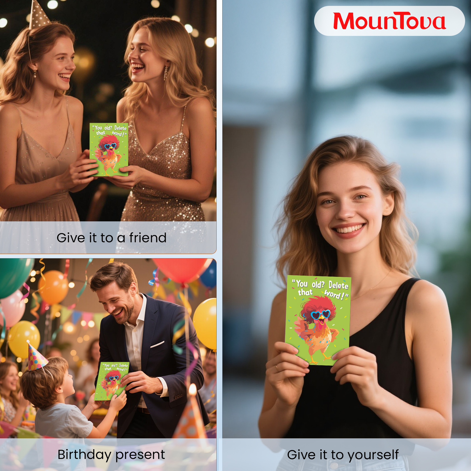 mountova Dancing Chicken Birthday Card, Funny Birthday Card for Men Women Kids, Music & Shaking Body Motion Greeting Card with Envelope, Unique Hilarious Birthday Gift, 5.9 Inch x 8.4 Inch