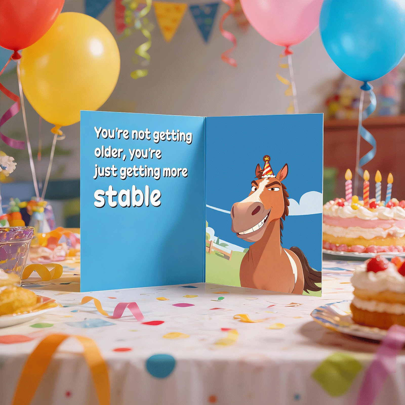 Funny SHAKING & MUSICAL Birthday Cards for Women Men, Hilarious Horse-Themed Pop Up Bday Card with Envelope & Note Card for Friends Coworkers, 5.9 x 7.9 Inches