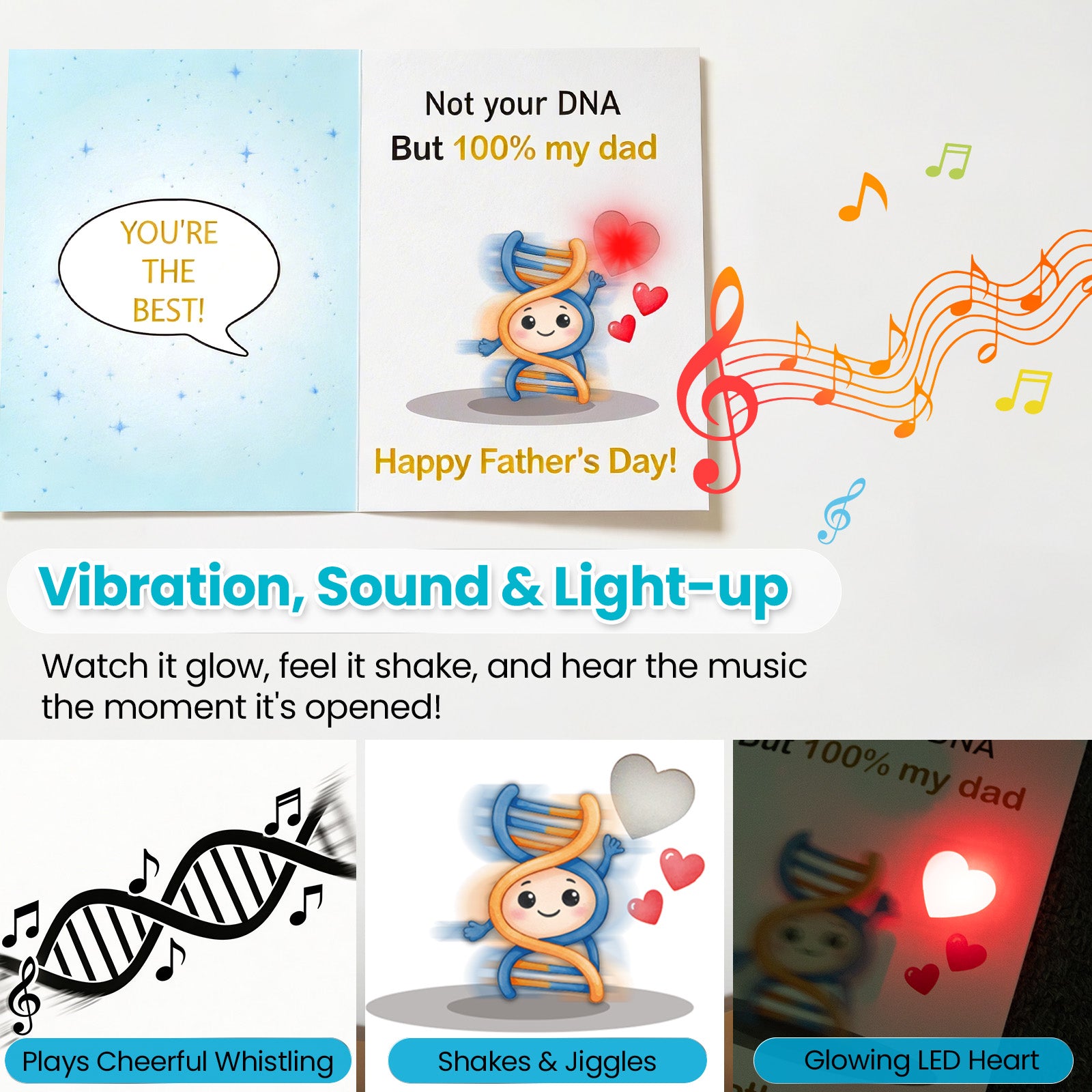 Musical Light-Up Stepdad Father's Day Card – Vibration & Glowing Heart Interactive Greeting Card for Bonus Dad, Keepsake Gift