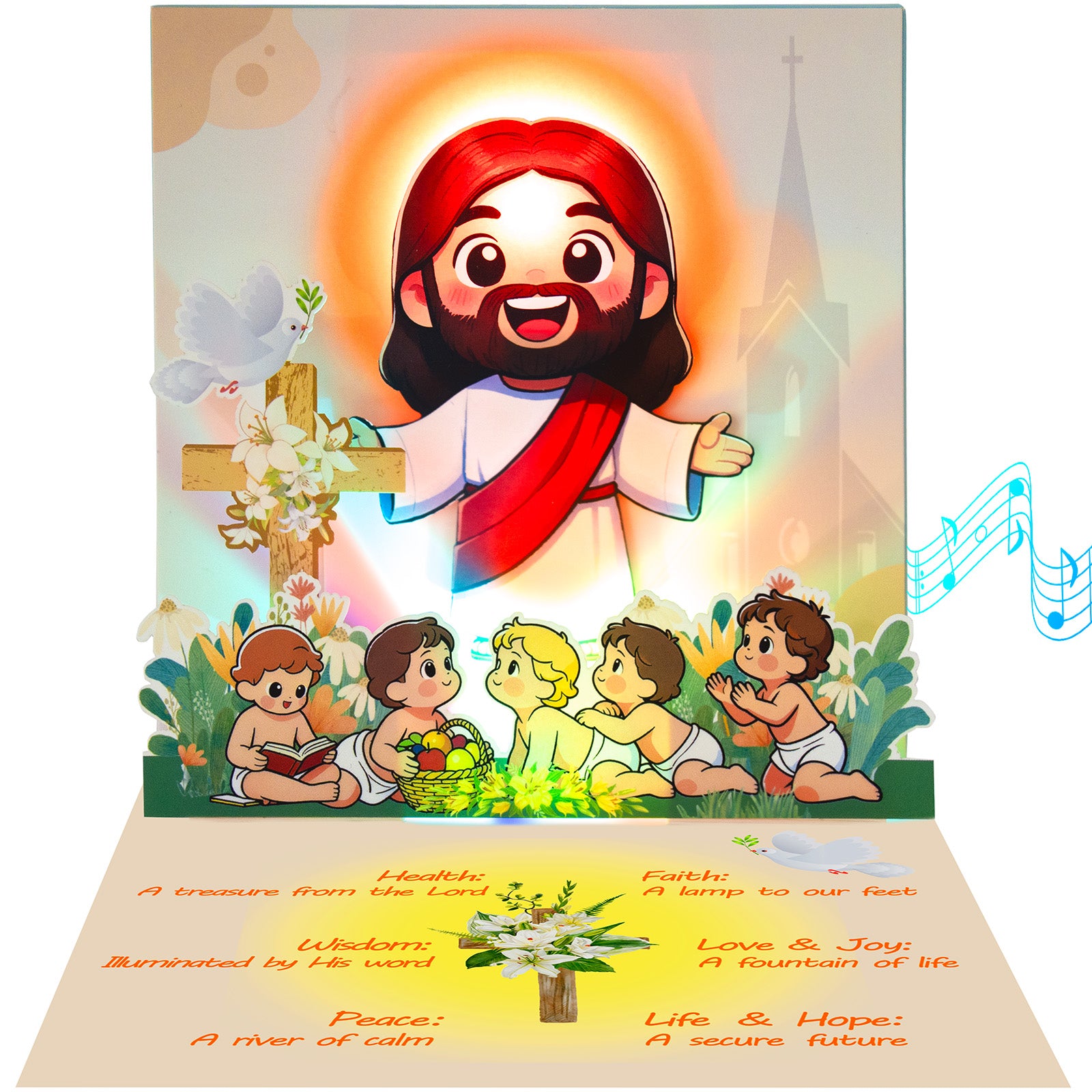 Baptism Card with Light & Music – Jesus Christening Greeting Card, Religious Keepsake Gift for Baby Boy or Girl,Man or Woman
