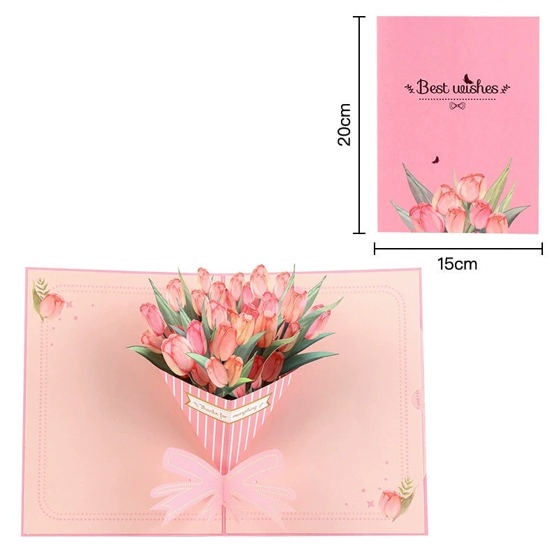 Tulip Bouquet Pop up Card, 3D Greeting Card