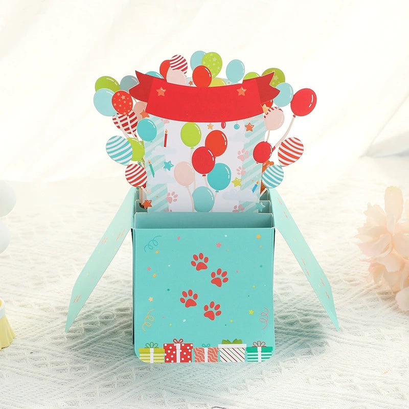 Cat with Balloon Pop up Card, 3D Greeting Card for Birthday