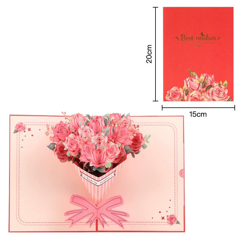 Greeting card with floral design and measurements on a white background