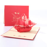 Red Sailing Boat Pop up Card, 3D Greeting Card for Dad