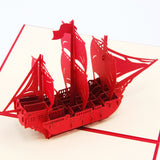 Red Sailing Boat Pop up Card, 3D Greeting Card for Dad