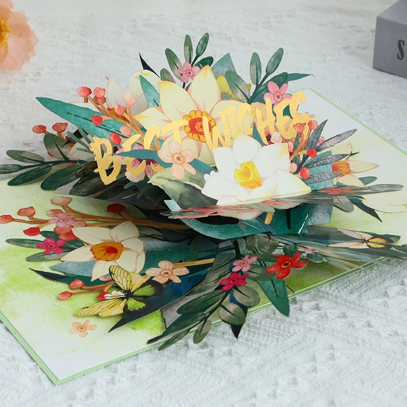 Pop-up card with floral design and 'Congratulations' text on a white background