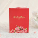 Red card with pink roses and 'Best wishes' text on a white background