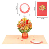 Floral arrangement with measurements on a white background
