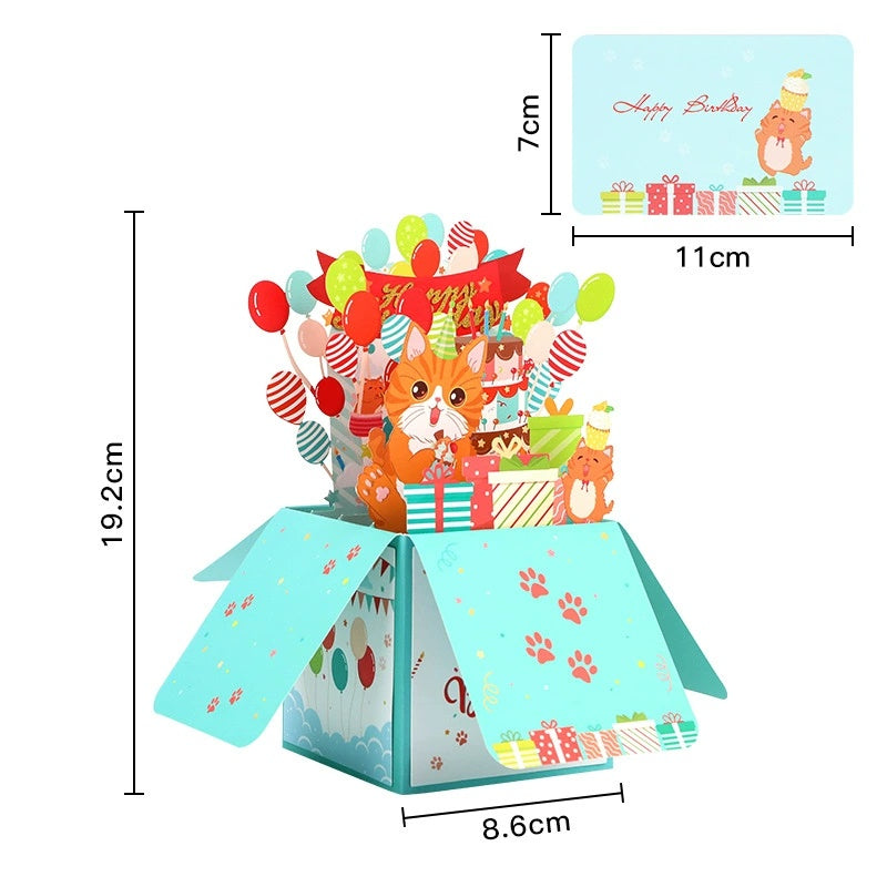 Cat with Balloon Pop up Card, 3D Greeting Card for Birthday