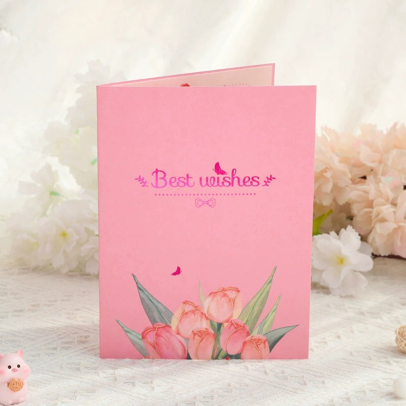 Tulip Bouquet Pop up Card, 3D Greeting Card