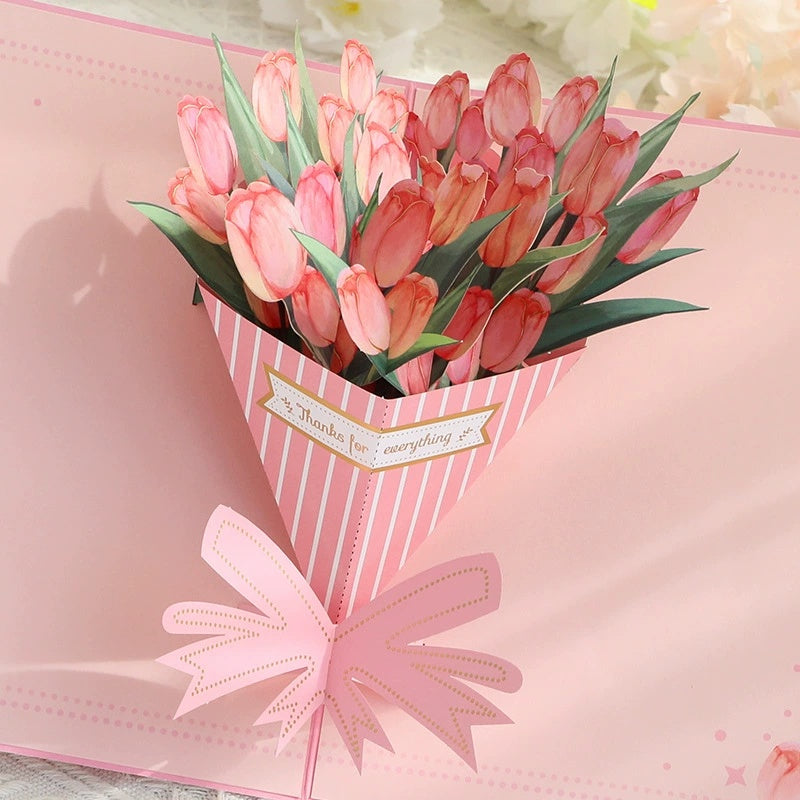 Tulip Bouquet Pop up Card, 3D Greeting Card