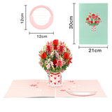 Pop-up card with floral design and measurements on a white background
