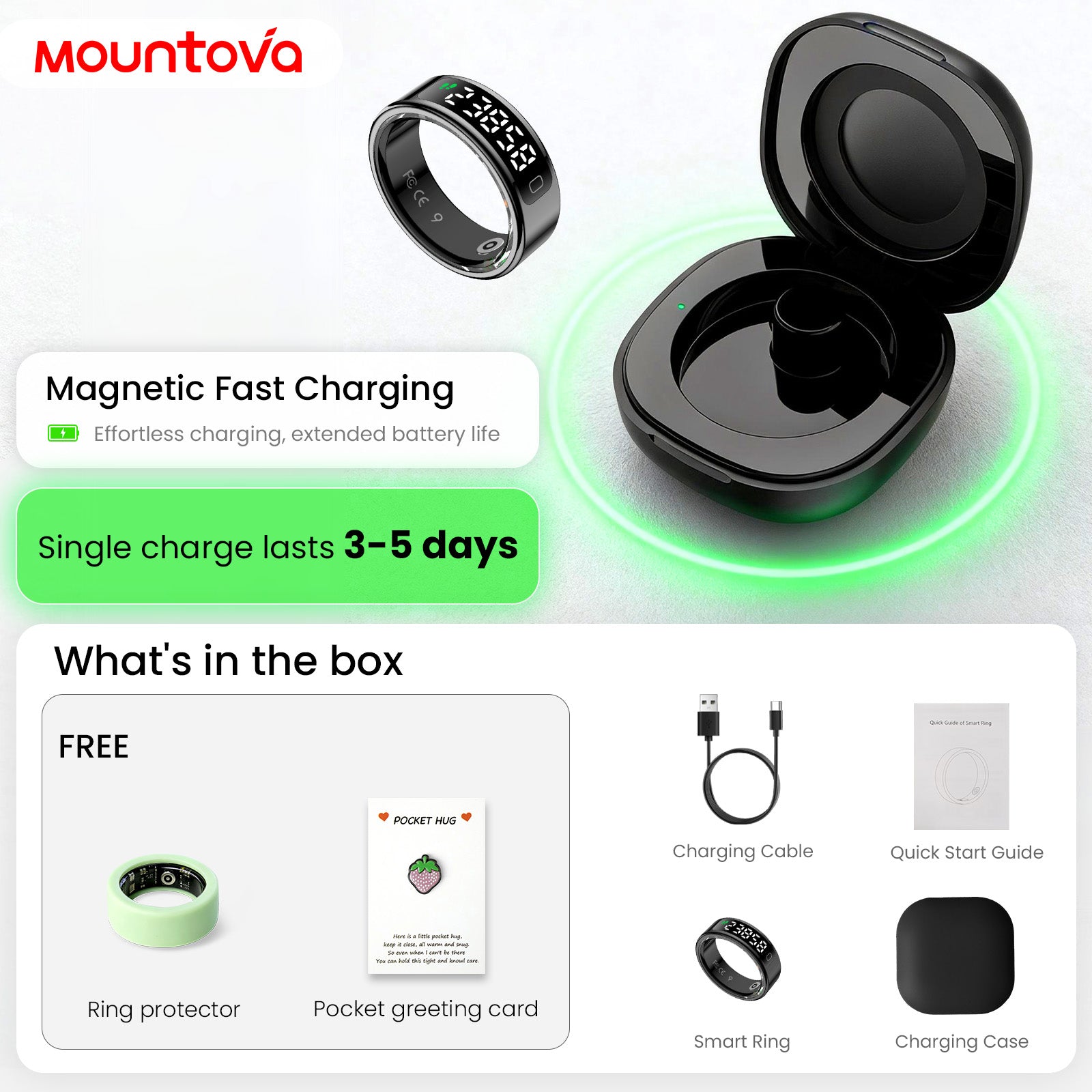 Smart Ring with LED Screen--Health, Fitness & Period Tracker, Camera Control. Gift for Men & Women, Black/Rose Gold/Silver Wearable Tech Gadgets Remote, Fitness health monitor,use for counting and reciting praises