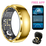 Vibration Call & Message Alert Stainless Steel Smart Health Ring, IP68 Waterproof Fitness Tracker, 24/7 Heart Rate Blood Oxygen Sleep Stress Monitor, 100+ Sports Modes, Family Care Long Battery Smart Ring for Men Women