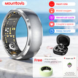 Vibration Call & Message Alert Stainless Steel Smart Health Ring, IP68 Waterproof Fitness Tracker, 24/7 Heart Rate Blood Oxygen Sleep Stress Monitor, 100+ Sports Modes, Family Care Long Battery Smart Ring for Men Women