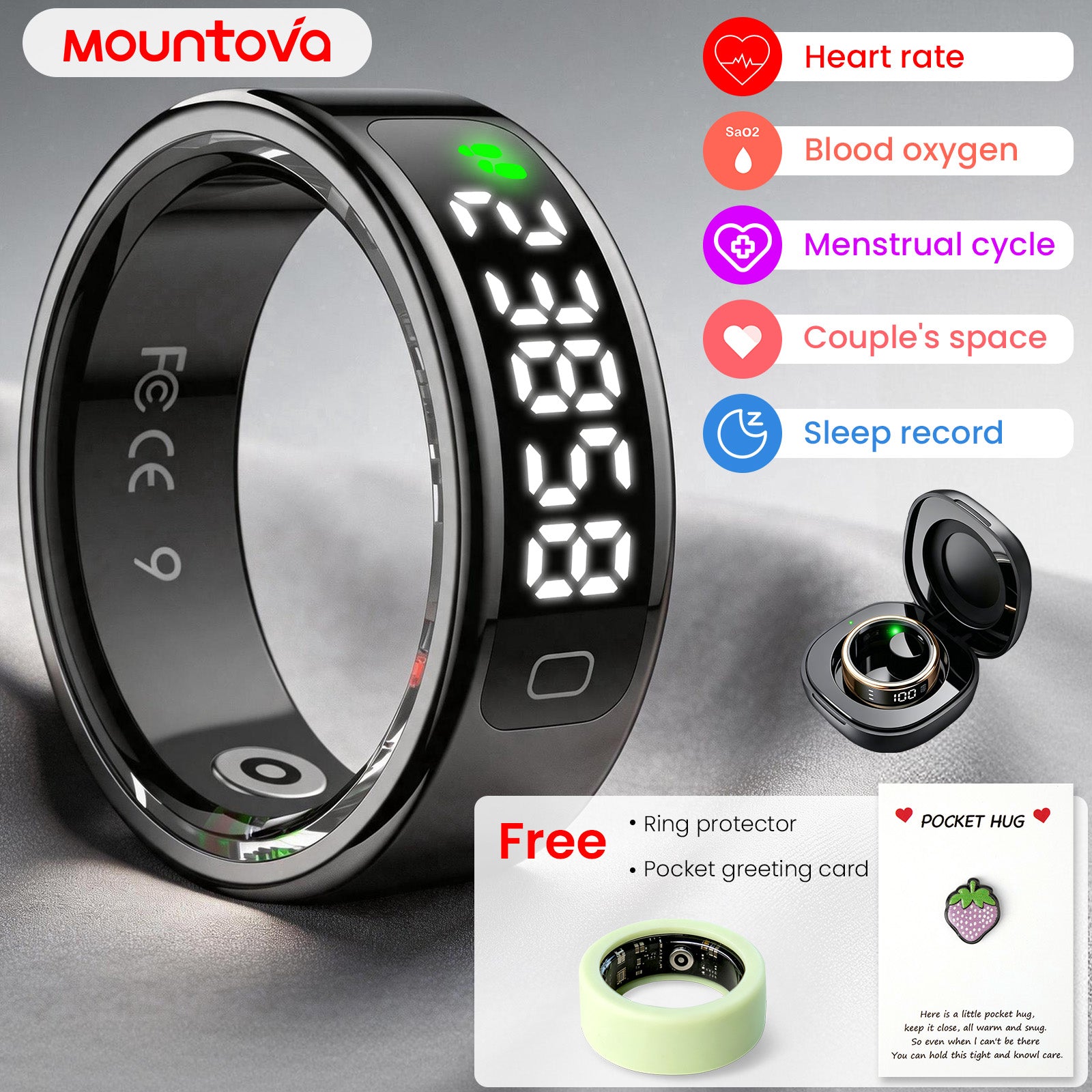 Smart Ring with LED Screen--Health, Fitness & Period Tracker, Camera Control. Gift for Men & Women, Black/Rose Gold/Silver Wearable Tech Gadgets Remote, Fitness health monitor,use for counting and reciting praises
