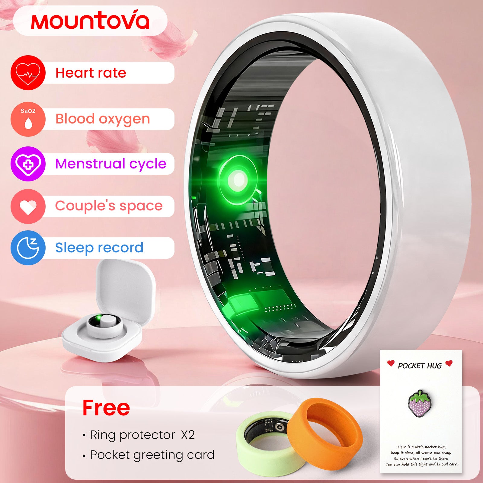 White Ceramic Smart Ring for Men & Women – IP68 Waterproof Health & Fitness Tracker, Sleep, Heart Rate, Stress & Cycle Monitor, iOS & Android Compatible, Charging Case Included
