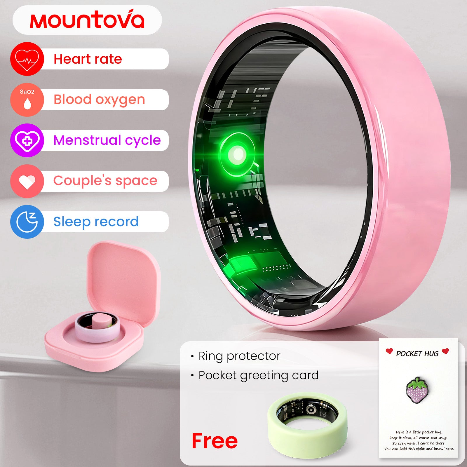 #6-#11 Pink White & Black Ceramic Smart Rings for Women & Men,Waterproof Wearable Fitness Trackers,Heart Rate,Stress & Cycle Monitor,Sleep Tracker, IP68 Waterproof,5-7 Day Battery, iOS & Android Compatible with Charging Case,Couple Gift