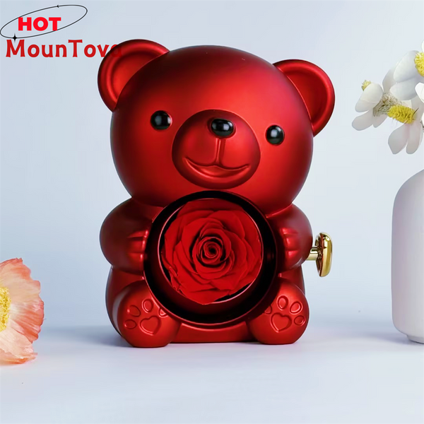 Mountova Teddy Bear Gift Box with Rotating Eternal Flower