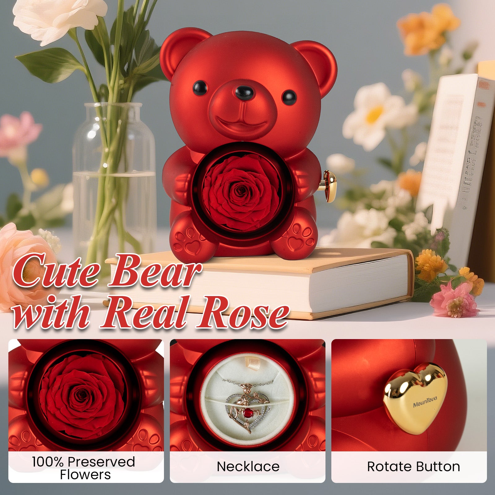  Teddy bear with preserved flowers