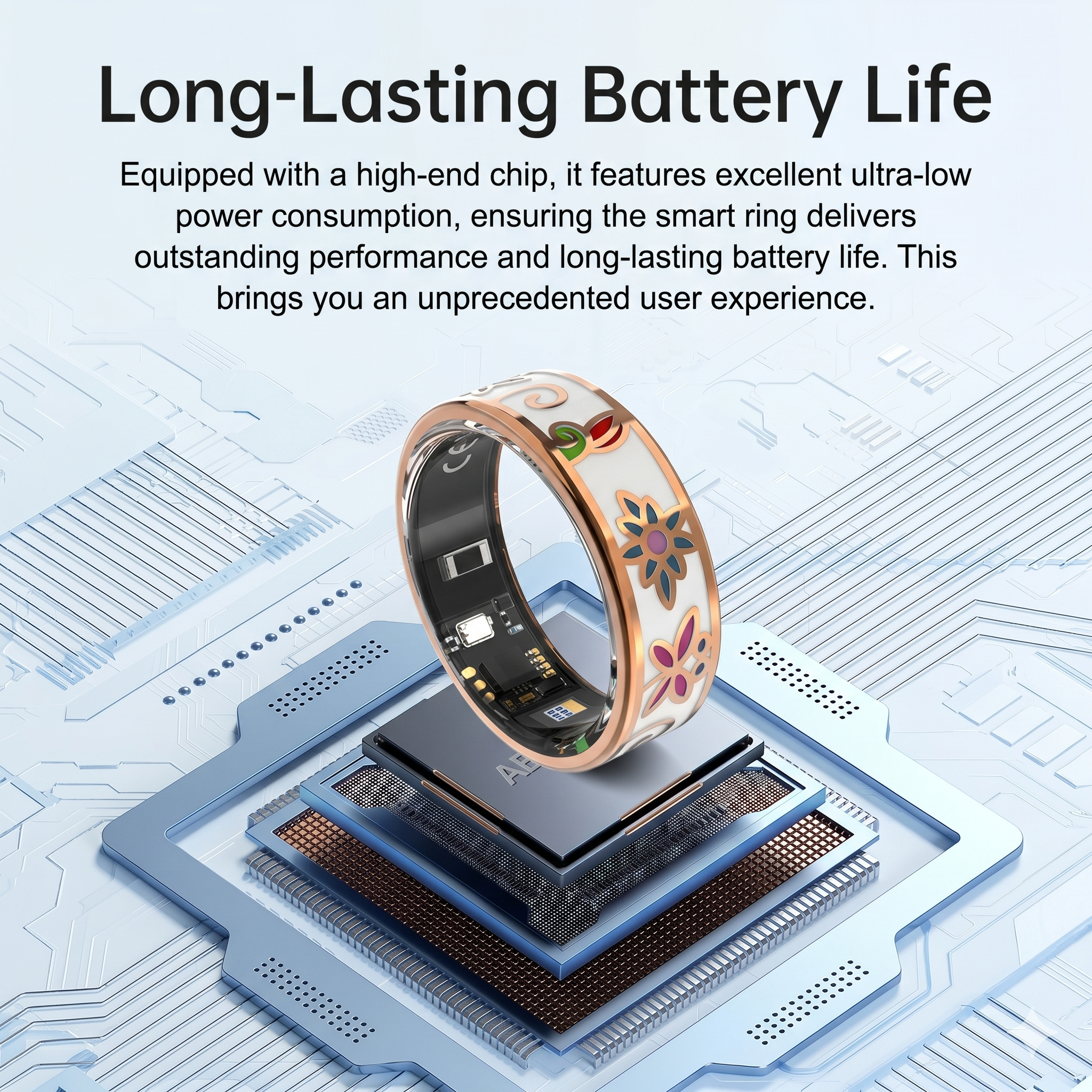 Unisex Smart Ring IP68 Waterproof Enamel Rose Gold Health Tracker Heart Rate Blood Oxygen Sleep Period Monitoring Compatible with iPhone Android