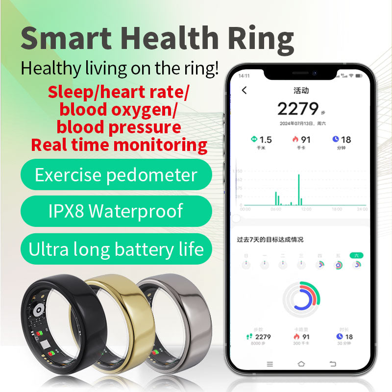 Smart Health Ring——Featuring Stress and Sleep Monitoring Functions, Compatible with iOS and Android,Waterproof Fitness Tracker for Women & Men, No Subscription Fee., Bluetooth, Wearable, Sensor Fitness Trackers