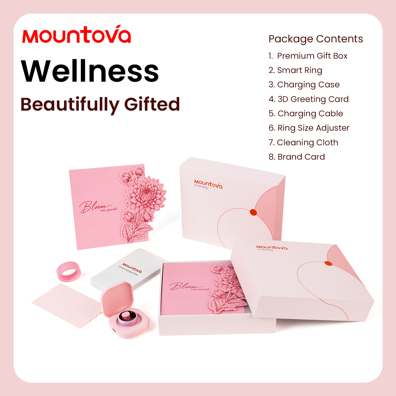 Mountova OR5 Smart Ring for Women & Men, Ceramic & Stainless Steel Health Tracker, 2.9g Lightweight, Heart Rate Blood Oxygen Sleep Stress Monitor, 5ATM Waterproof, 5-7 Day Battery, 5 Colors, Charging Case, iOS Android