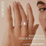 For Oura5,with smart rings【Ring not included】Stainless steel wide-band ring with smooth finish and stacked-look edge detailing; minimalist style,Compatible with Oura5