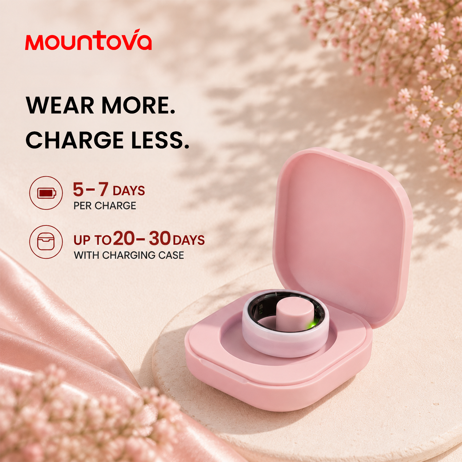 Mountova OR5 Smart Ring for Women & Men, Ceramic & Stainless Steel Health Tracker, 2.9g Lightweight, Heart Rate Blood Oxygen Sleep Stress Monitor, 5ATM Waterproof, 5-7 Day Battery, 5 Colors, Charging Case, iOS Android