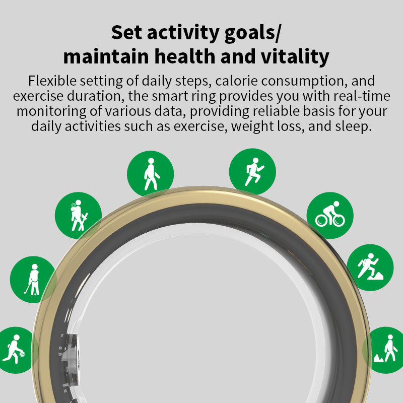 Smart Health Ring——Featuring Stress and Sleep Monitoring Functions, Compatible with iOS and Android,Waterproof Fitness Tracker for Women & Men, No Subscription Fee., Bluetooth, Wearable, Sensor Fitness Trackers