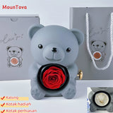 Mountova Teddy Bear Gift Box with Rotating Eternal Flower（ Grey)