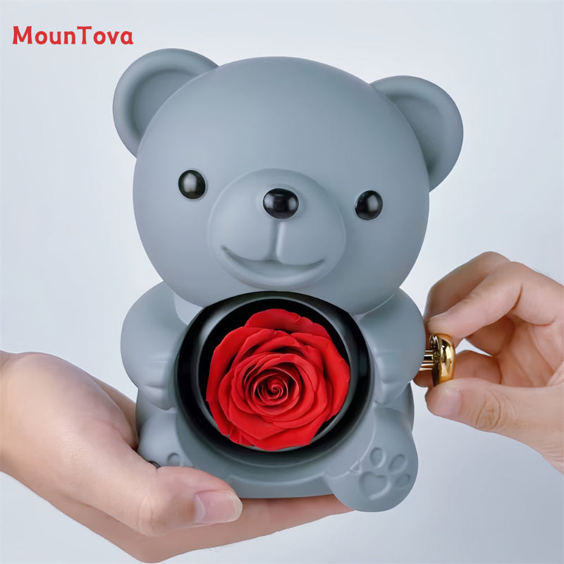 Mountova Teddy Bear Gift Box with Rotating Eternal Flower（ Grey)