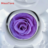 MounTova Teddy Bear with Preserved Flower, Gift Box with Necklace（White)
