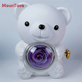 MounTova Teddy Bear with Preserved Flower, Gift Box with Necklace（White)