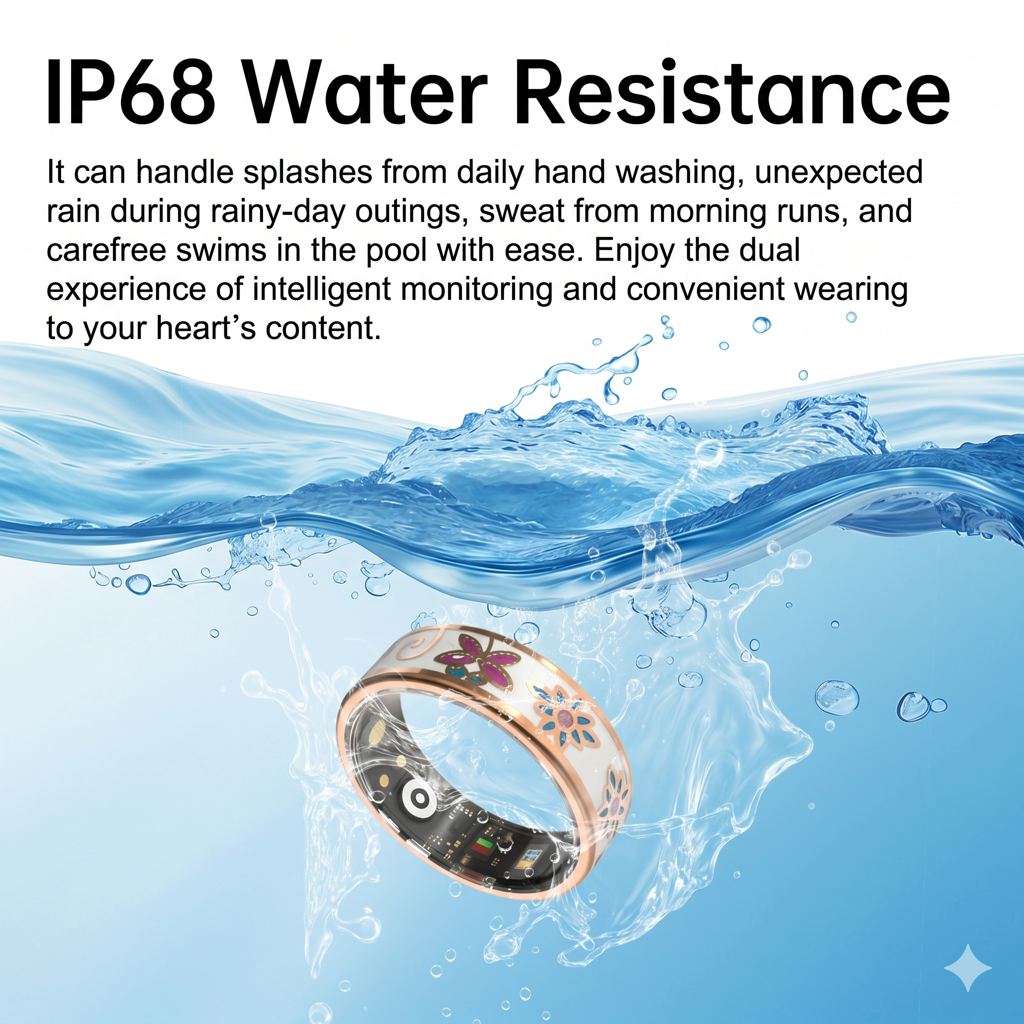 Unisex Smart Ring IP68 Waterproof Enamel Rose Gold Health Tracker Heart Rate Blood Oxygen Sleep Period Monitoring Compatible with iPhone Android